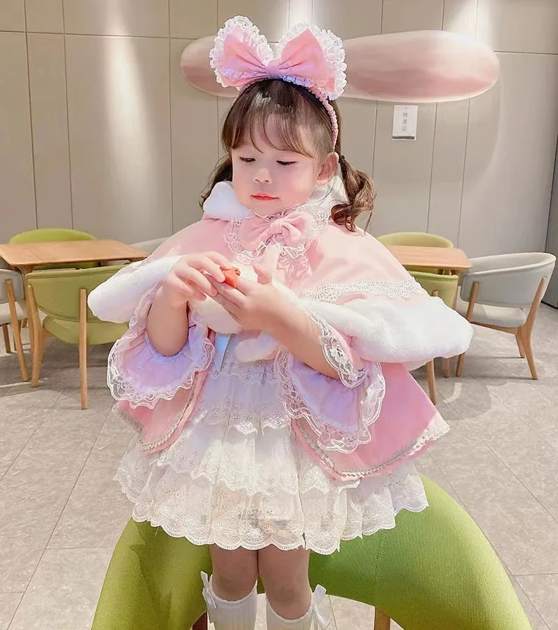 Lolita lace baby frock design thick lining  kid girls Spanish dresses long flower party dress for kids