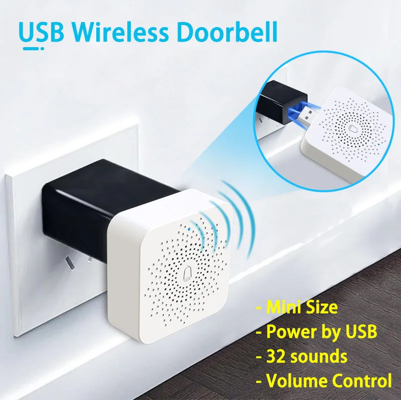 Wireless USB Doorbell with kinetic battery free bell push button no need battery power by USB DC 5V 1A with LED indicator