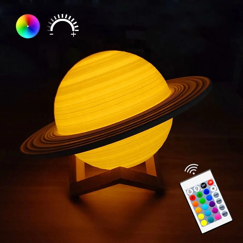 2021 Newest Touch 16 Colors 3D Print Saturn Lamps Rechargeable Night Light for Bedroom
