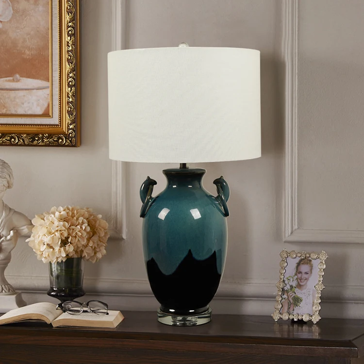 home bed side living room decorative luxury blue ceramic table lamps modern