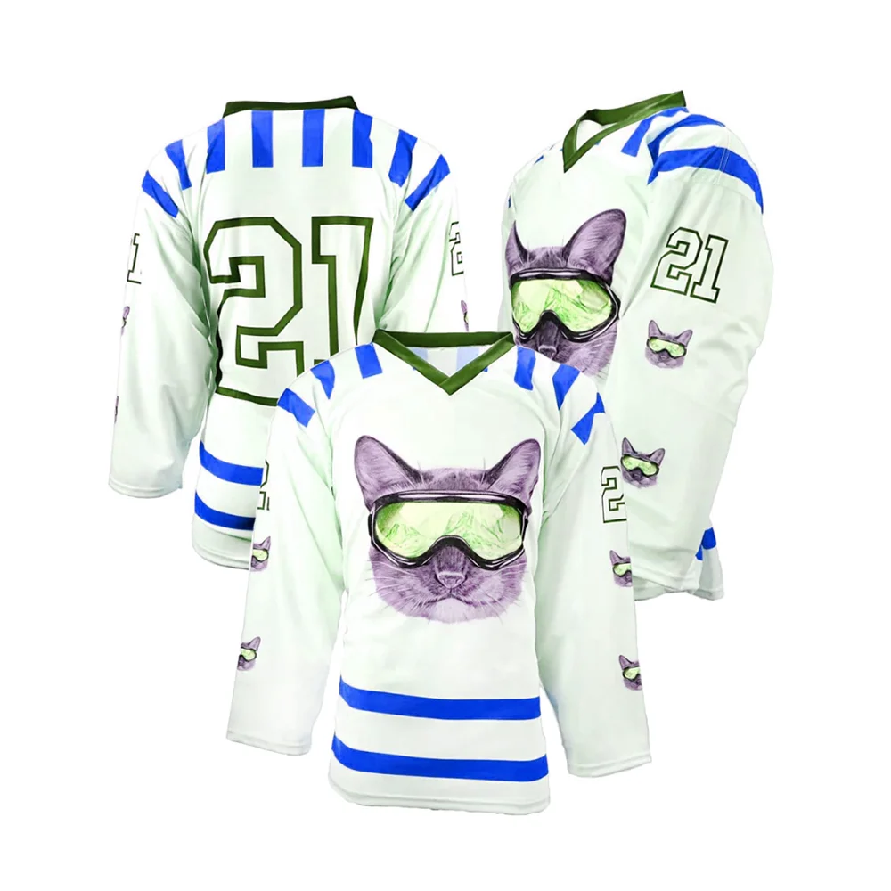 Sportswear Manufacturer Supply White Custom Design Stripes Fully Sublimated Hockey Jerseys for Practice