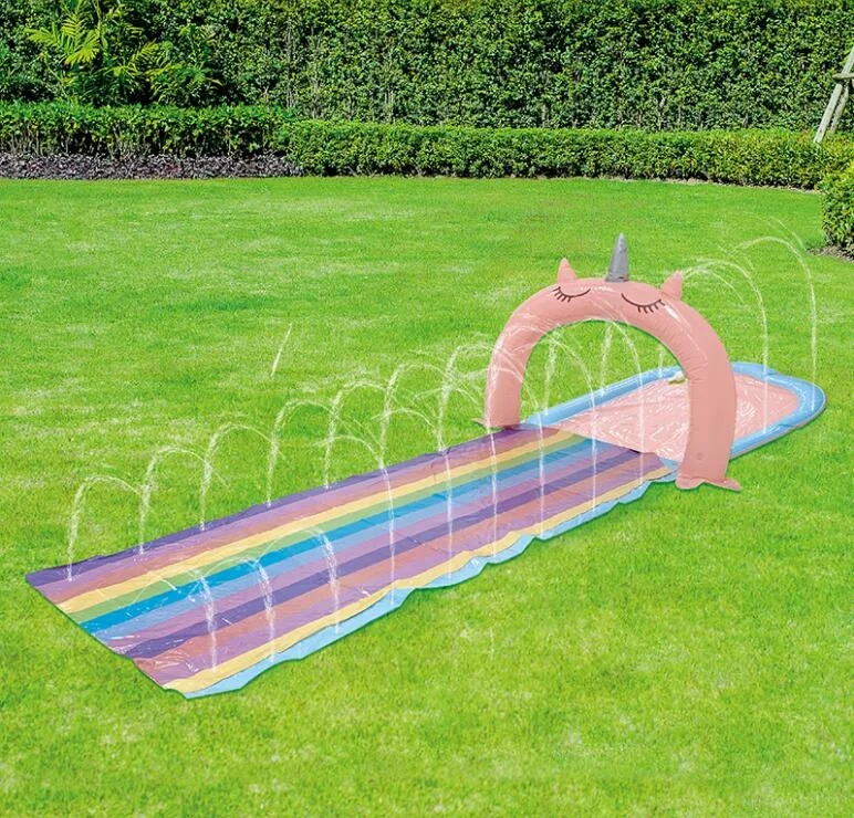 Inflatable garden toys kids water fun Splash Buddies Pink Unicorn Slide with Sprinkler Inflatable water Slide for Kids