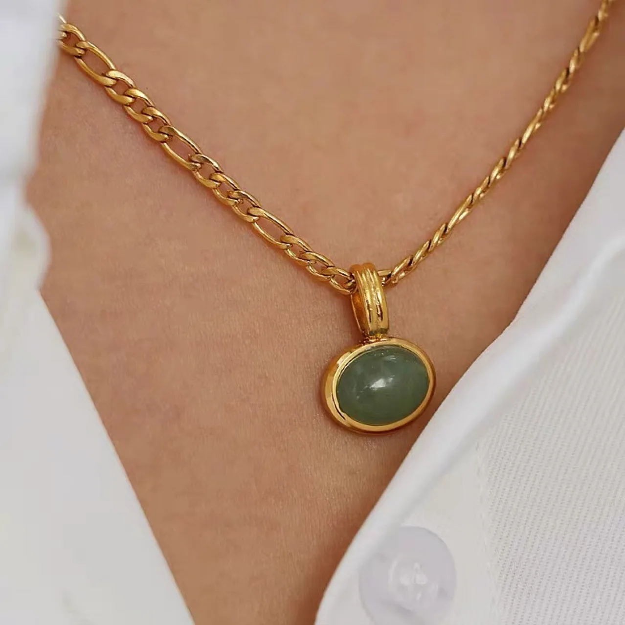 Hot Sale Green Color Agate Oval Pendant C Shape Earrings Set For Women