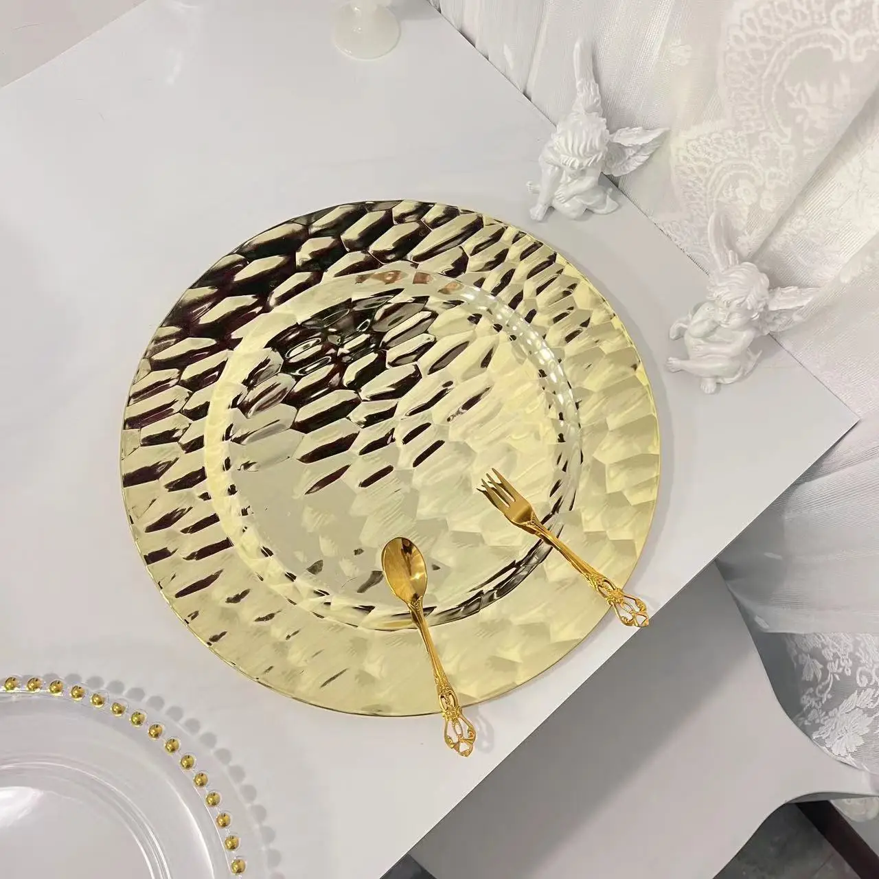 Golden Charger Plates Round Plastic Reef Plate For Dinner Plates Wedding Party Elegant Decoration Place