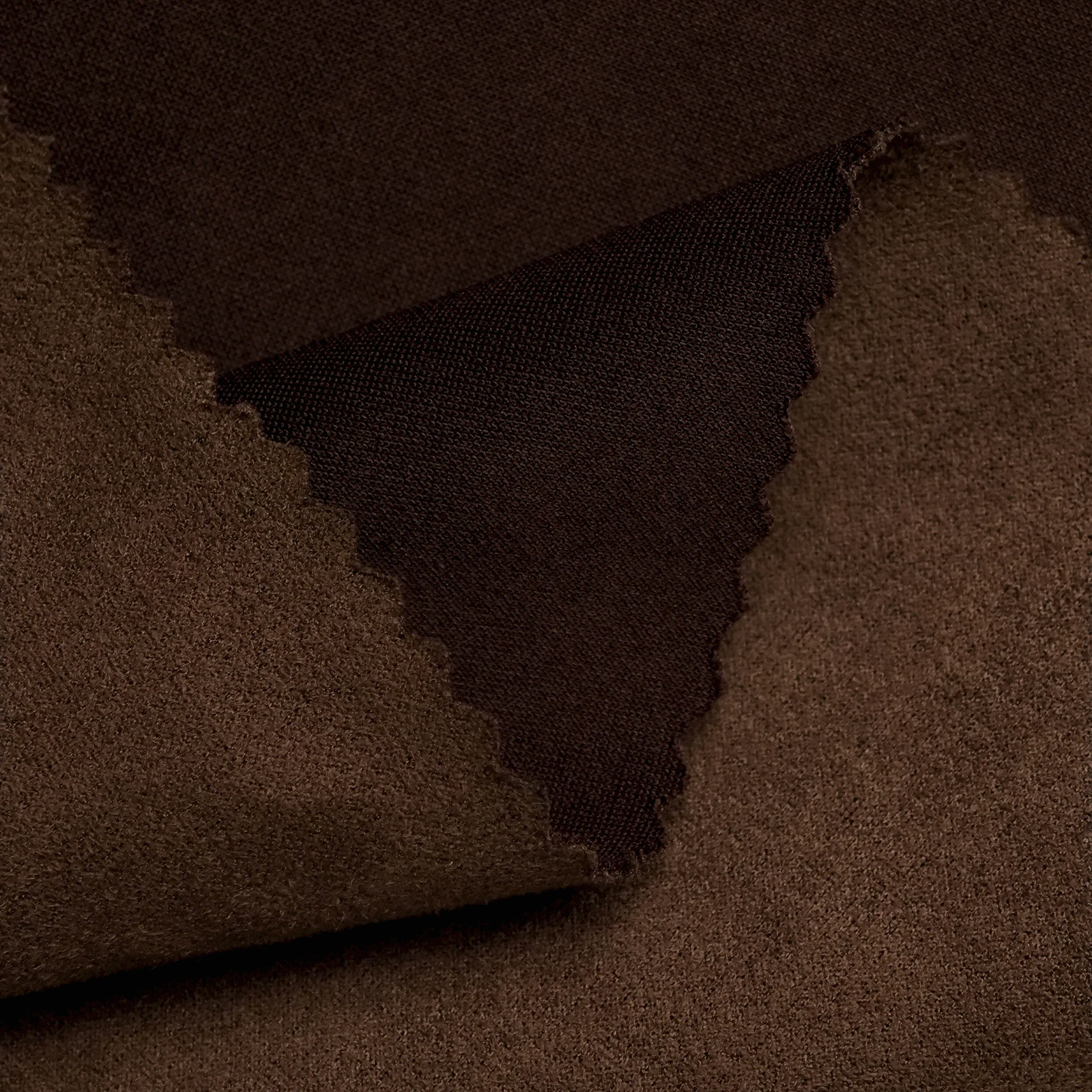 Custom Super Soft 310gsm Knitted Polyester Spandex 100% Polyester Brown One Side Scuba Suede Fabric For Clothes Purses Sofa