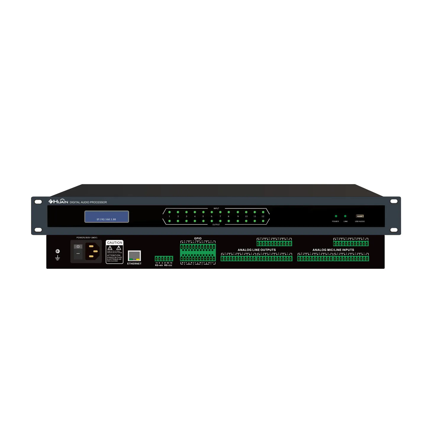 HUAIN Pro 12*12 Phoenix интерфейс DSP цифровой аудио медиа матрица с центральным управлением автоматическое усиление