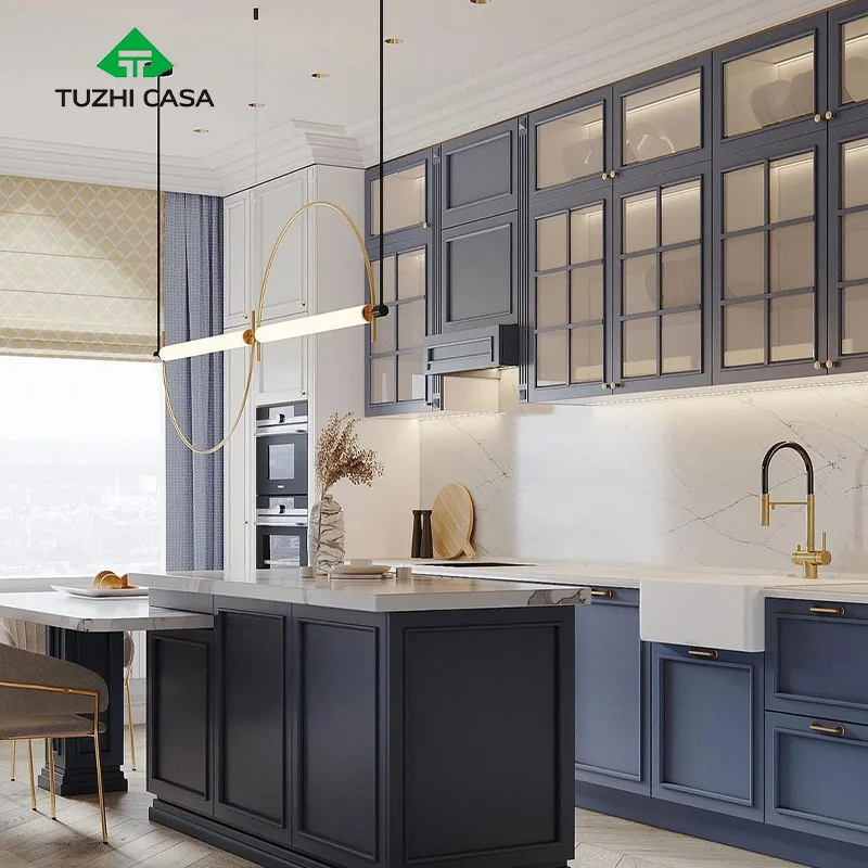 TUZHI CASA Нью-Йорк готов к отправке синяя мебель для хранения кухонных шкафов на продажу