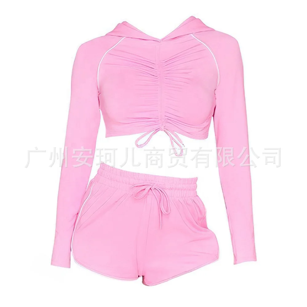 Custom sportswear crop top hoodie shorts set women sport wear 2 piece yoga shorts sets 2022