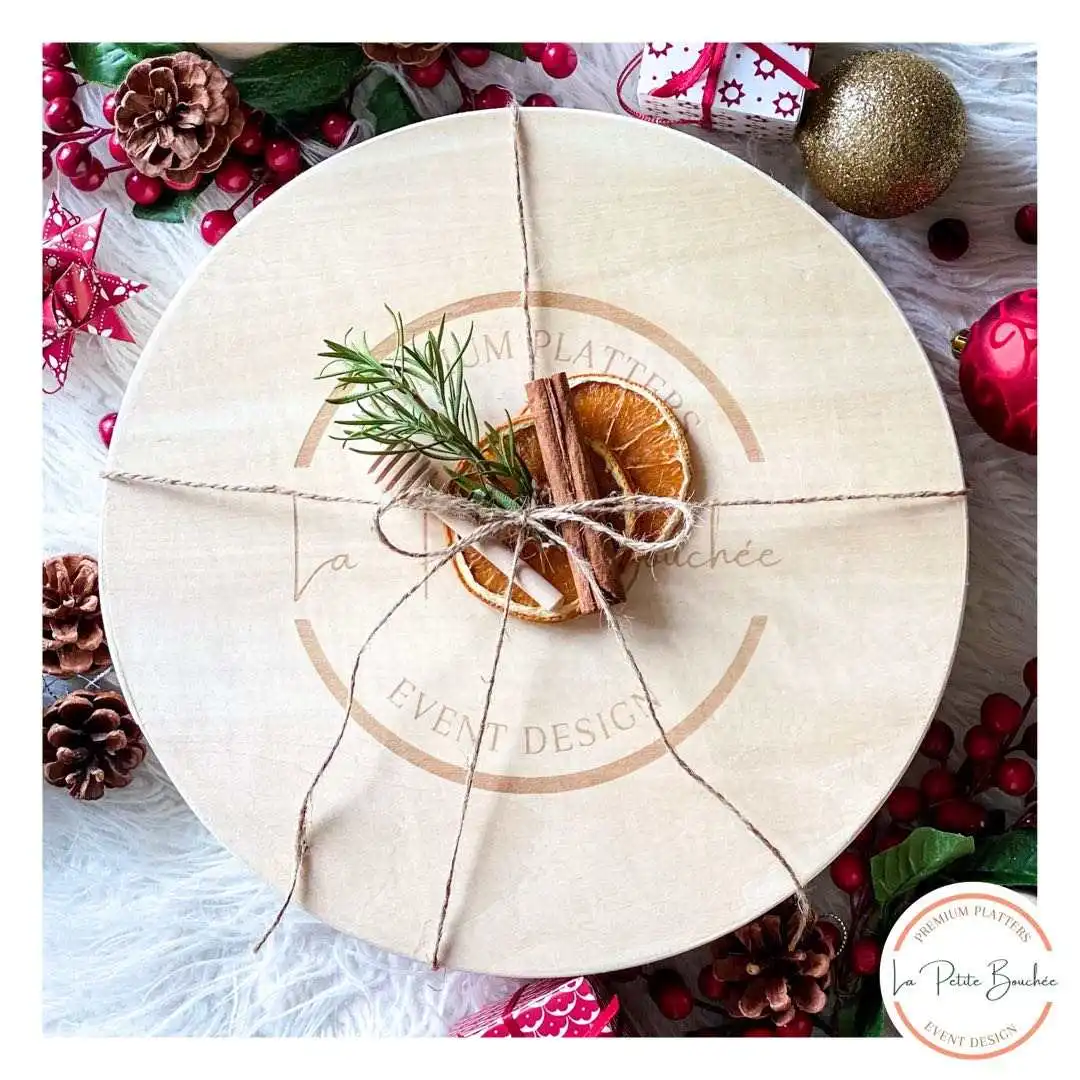 Popular Cheese Cake Snack Dessert Fruit Salad Grazing Charcuterie Wooden Round Box With Wooden Cover Christmas Gift Box