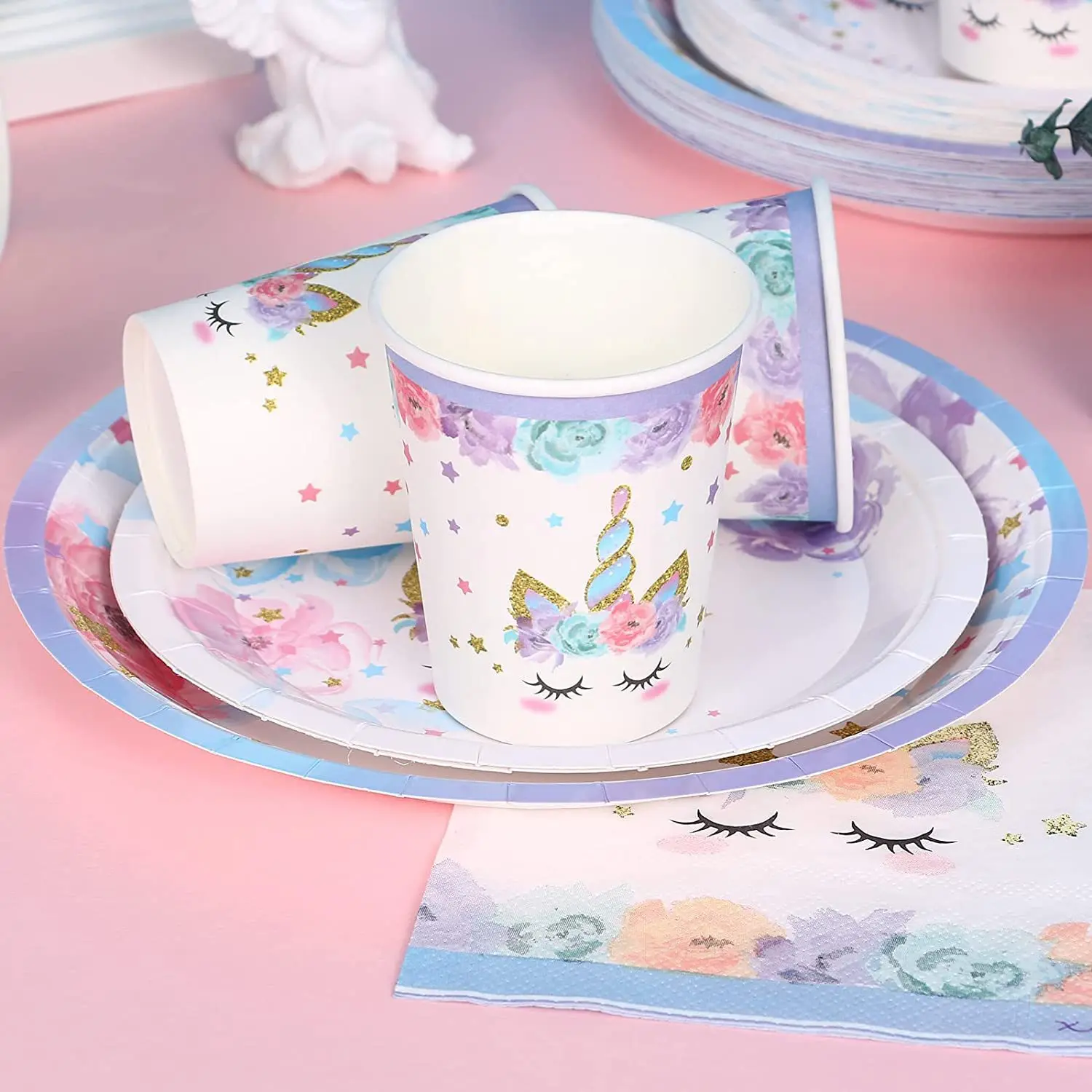 Palmy Purple unicorn theme Party disposable paper tableware set paper napkins paper cup party decoration plate tableware set