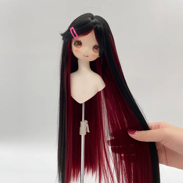 1/3 1/4 1/6 Wig Soft Long Straight Highlight Black Red BJD Doll Wig With Bang For SD Doll Accessories