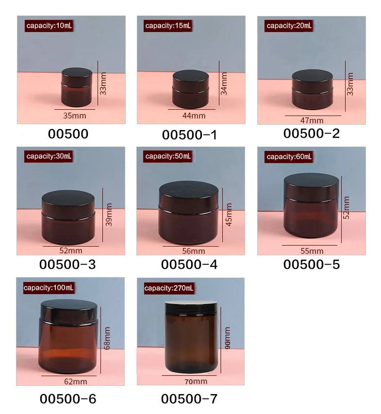 Fast Delivery 10ml 15ml 20ml 30ml 50ml 60ml 100ml 270ml Brown Transparent Cosmetic Glass Jars