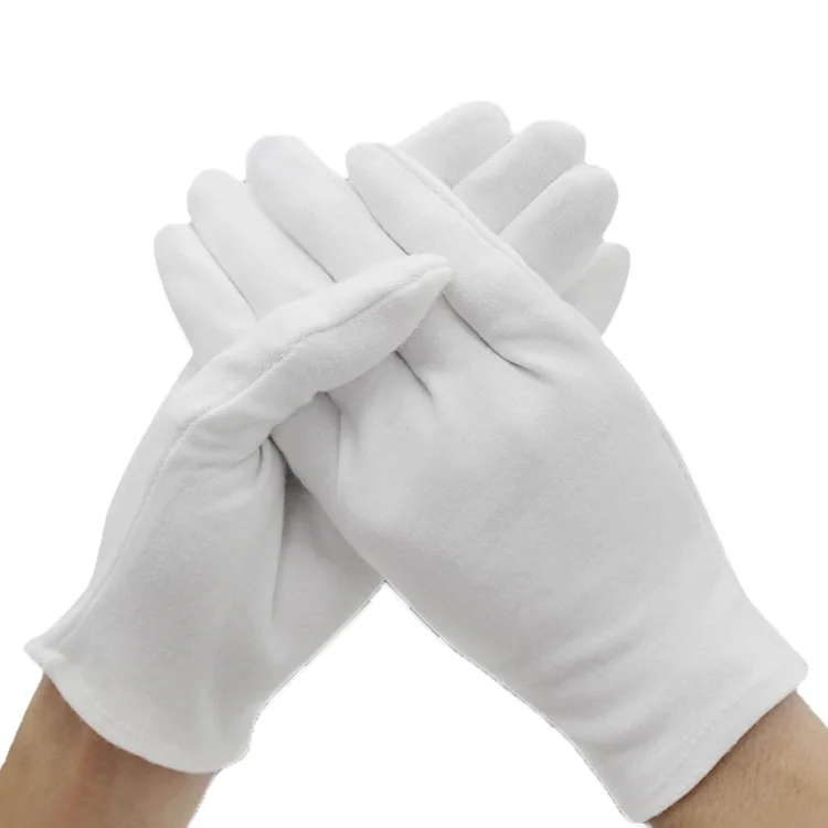 18g Hot Selling Military Uniform Natural Organic Reusable Soft White 100% Plain Unisex Cotton Work Hand Safety Gloves
