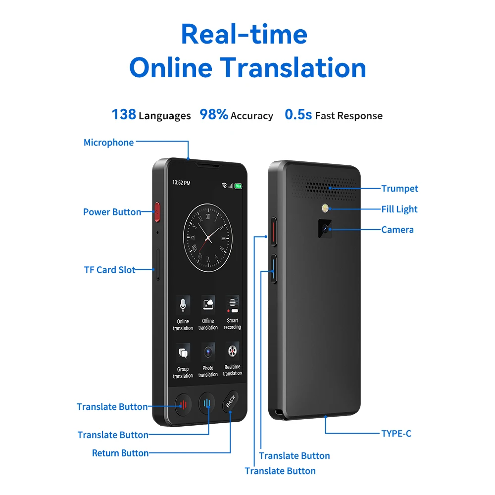 2023 new arrival smart voice translator device  chinese english language 4G photo translation machine A20 4G smart translator