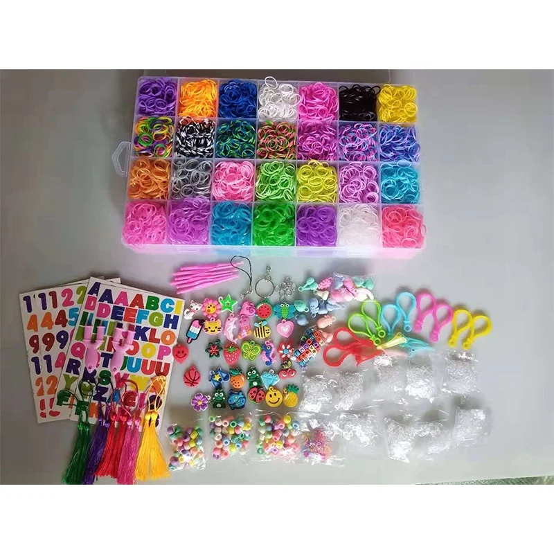
High elasticity 10000pcs plastic box package colorful loom bands set , loom bands for kids,loom rubber bands 