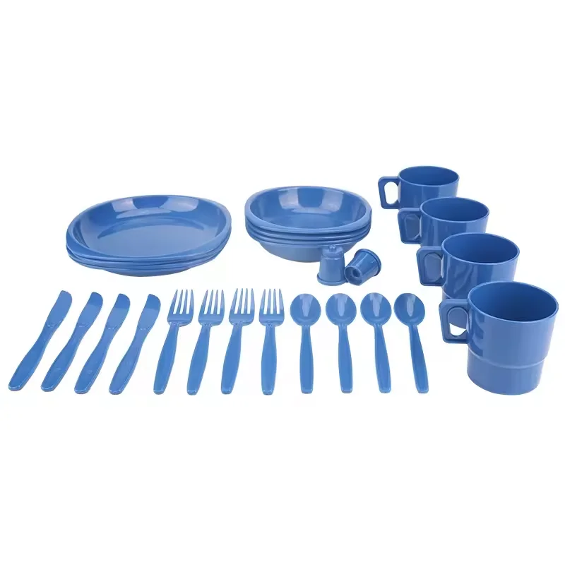 Wholesale Reusable eco friendly plastic tableware set cutlery cup bowl plate picnic camping tableware set camping dinner sets