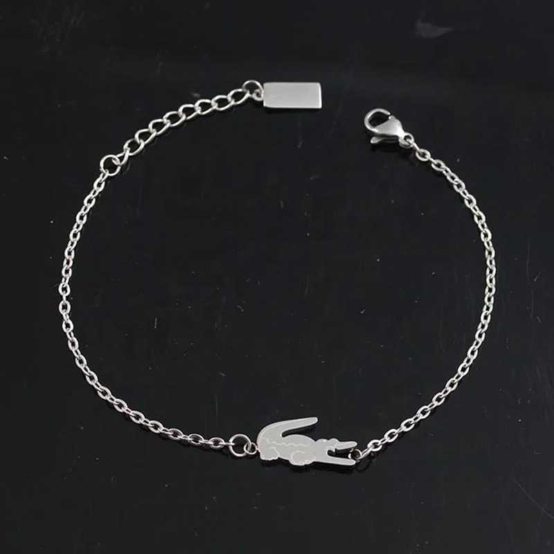 Punk crocodile rectangle pendant Stainless Steel Bracelet