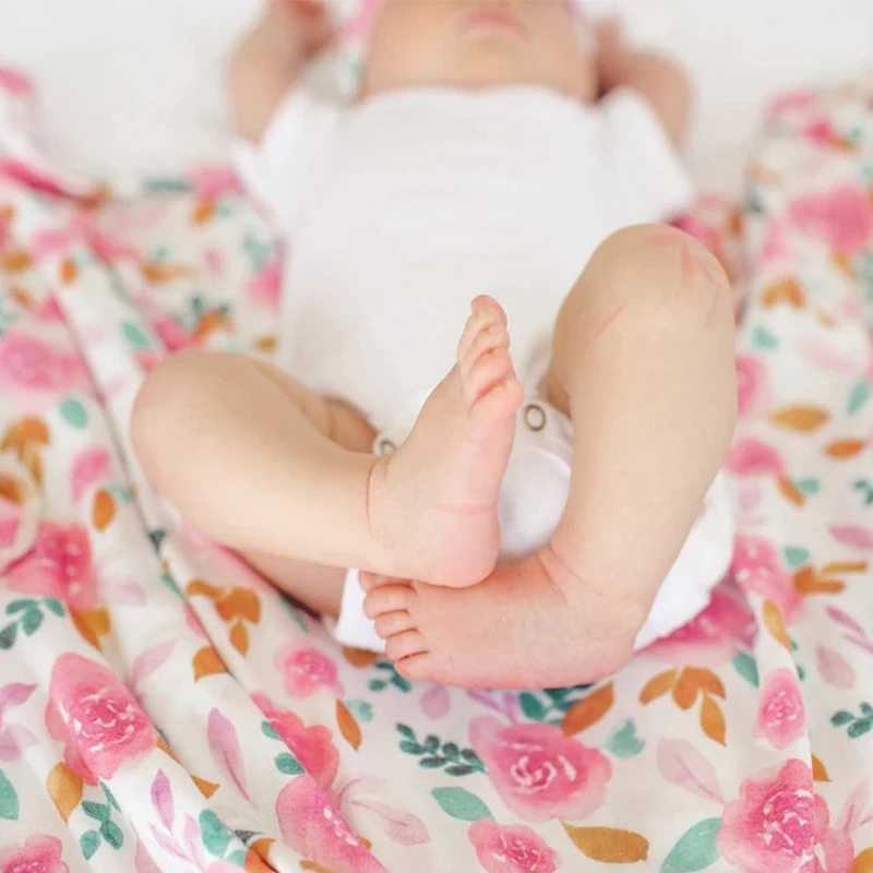 New popular Baby 100% Organic bamboo blanket  baby adjustable easy swaddle blanket watercolor flower