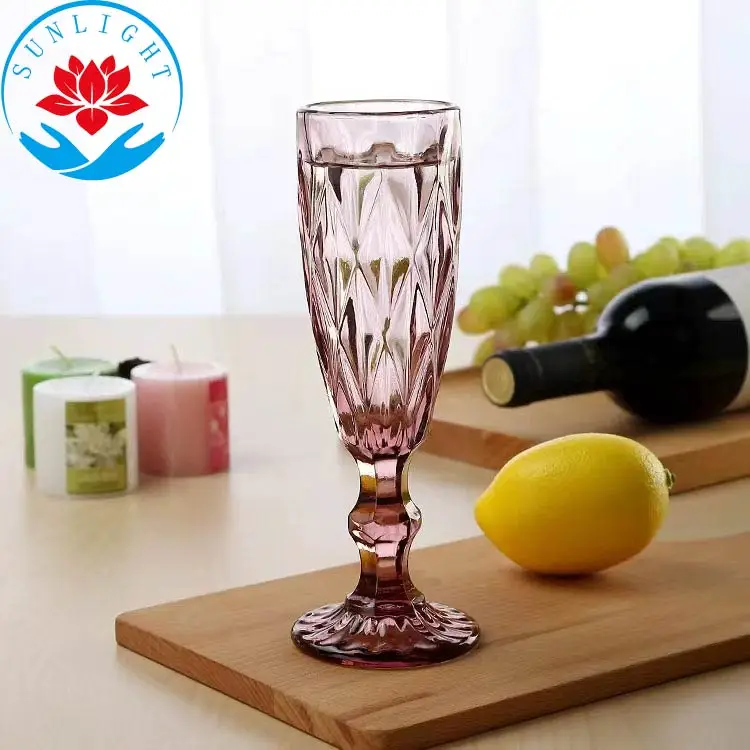 Factory  Wedding Party Vintage Green Goblet Champagne Water Glass Cups Colored Glassware Blue Grey Purple-pink Wine Goblets
