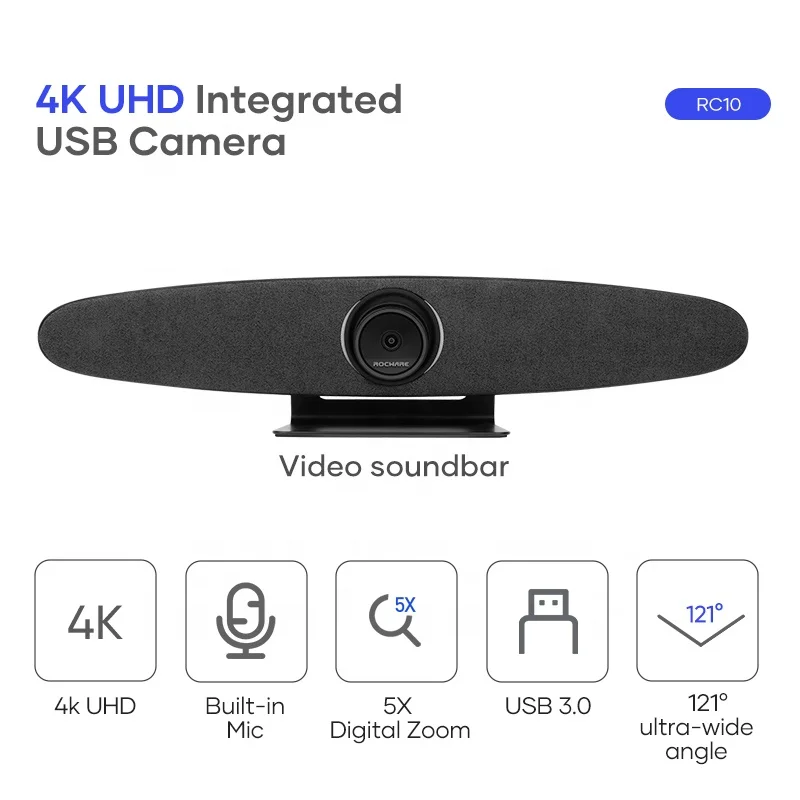 Rocware 4K 110 degree Video Conference Camera with Speaker beamforming mic 3-in-one video conference room audio video solution