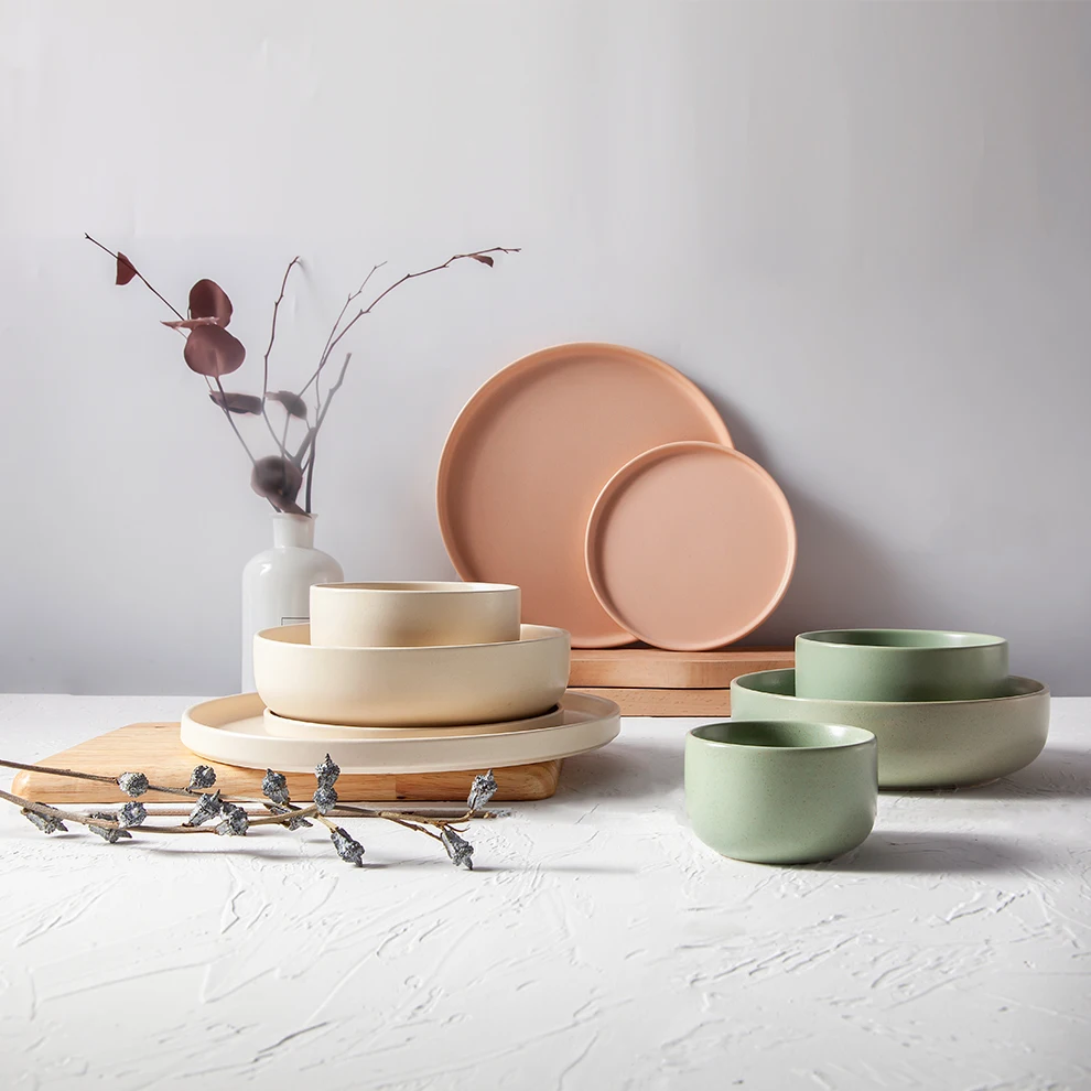 INS Style Custom Logo Porcelain Salad Bowls Home Decor Pink Color Dinnerware For Restaurant  Nordic Ceramic Round Bowl Gift Set