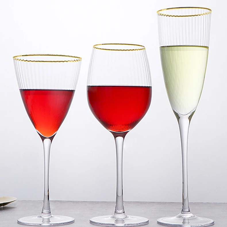 Wholesale Handmade Blown Glass Cup Wedding Party champagne Flute Stemware Wine Goblet with Gold Rim for Gift