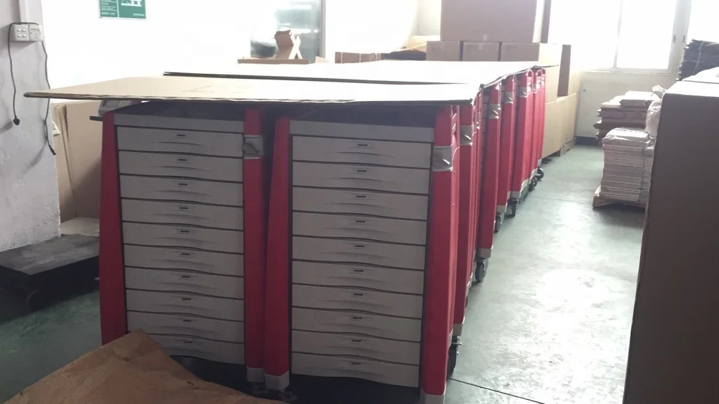 9 Drawer Medical Paediatric Emergency Trolley ABS Plastic Crash cart with Auto relock system