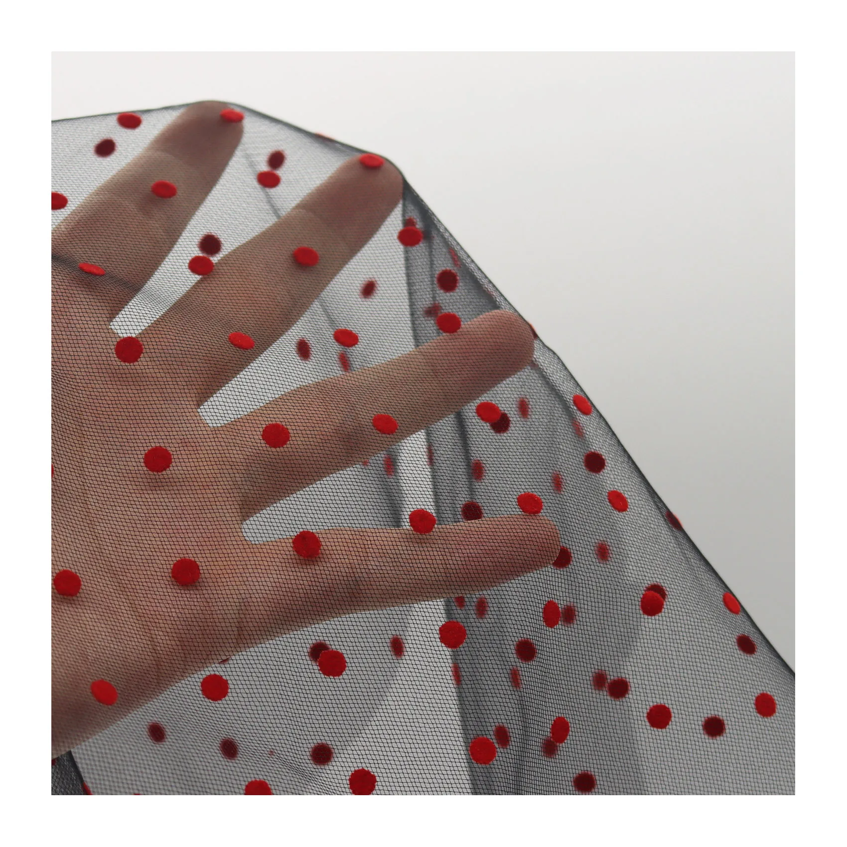 Hot Sell Fancy 100% Poly Flocking Pattern Angular Micro Mesh Fabric for Wedding Kids Girls Women Dress