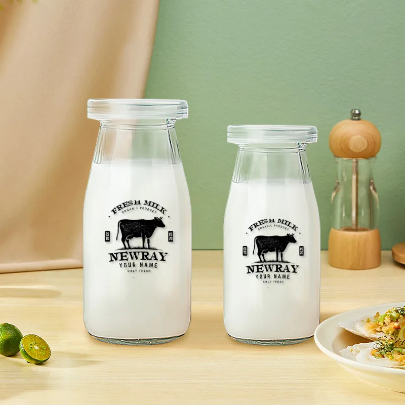Free Sample Oem Low Price Milk Bottle Price Glass Bottle With metal Cup For Juice And Milk