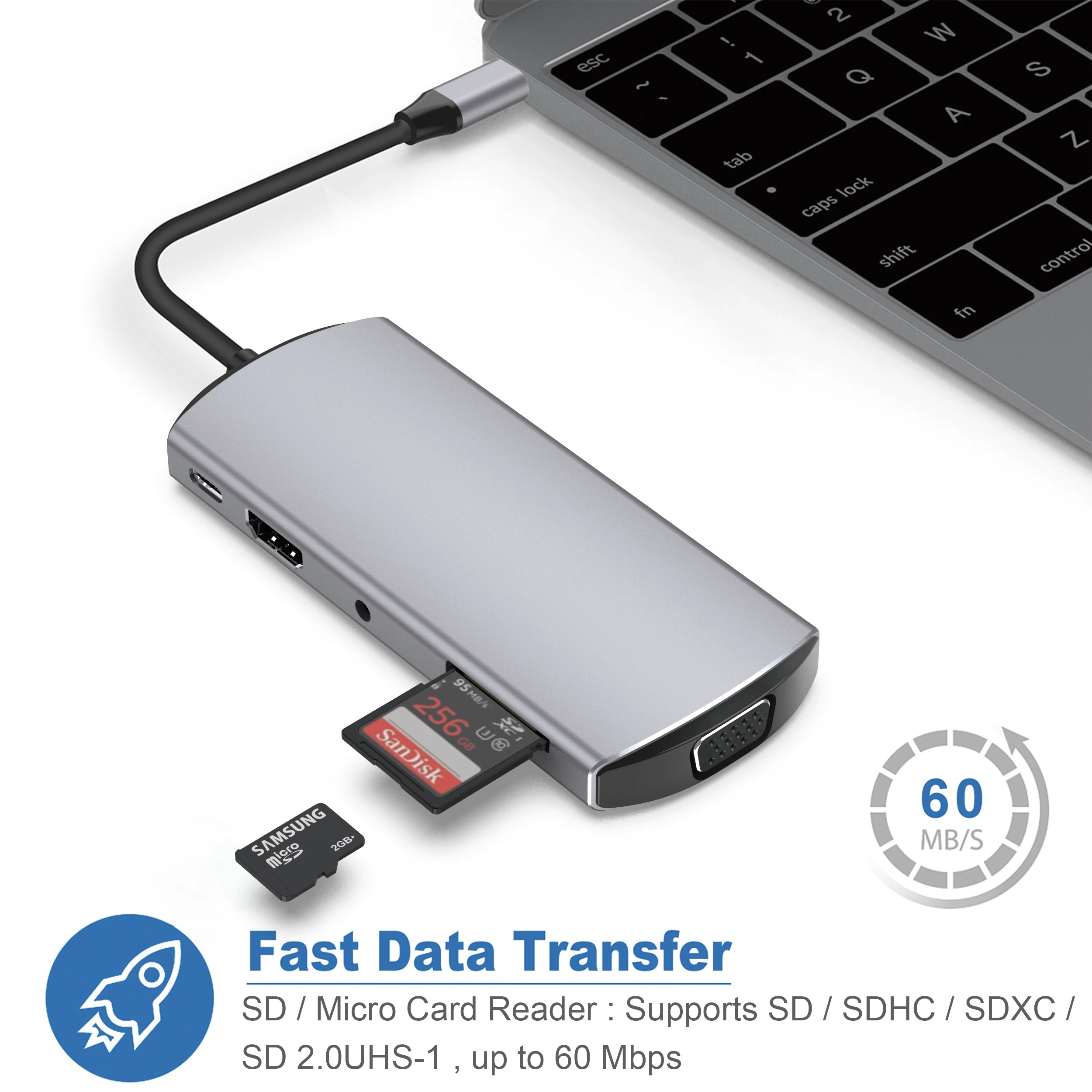 Type C HUB USB 3.0 Adapter With Pd Fast Charge 4k Multiport Card SD Reader 9 IN 1 USB HUBS