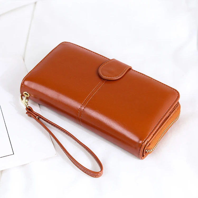 PAXDUN Vintage Portable Multi-card Position Money Bag Purse Oil Wax Leather Retro Long Wallet