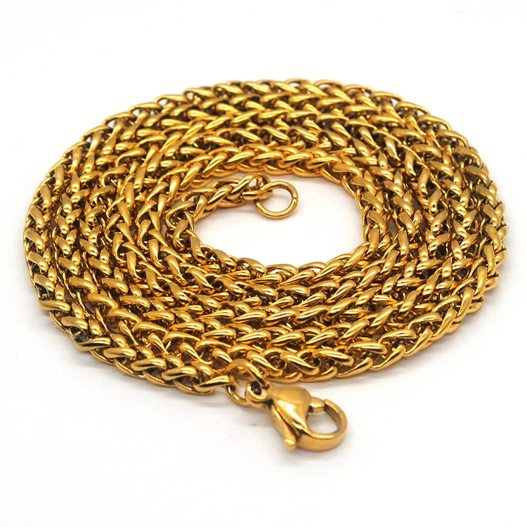 Simple Hot Stainless Steel Punk Jewelry 18k Pvd Gold Plated 3mm Gold Chain Necklace For Unisex