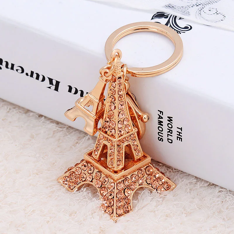 Jewel Beauty 3D Cubic Eiffel Tower Bling Zinc Alloy Crystal Rhinestone Keychain For Car Phone Purse Bag Decoration Eiffel Tower