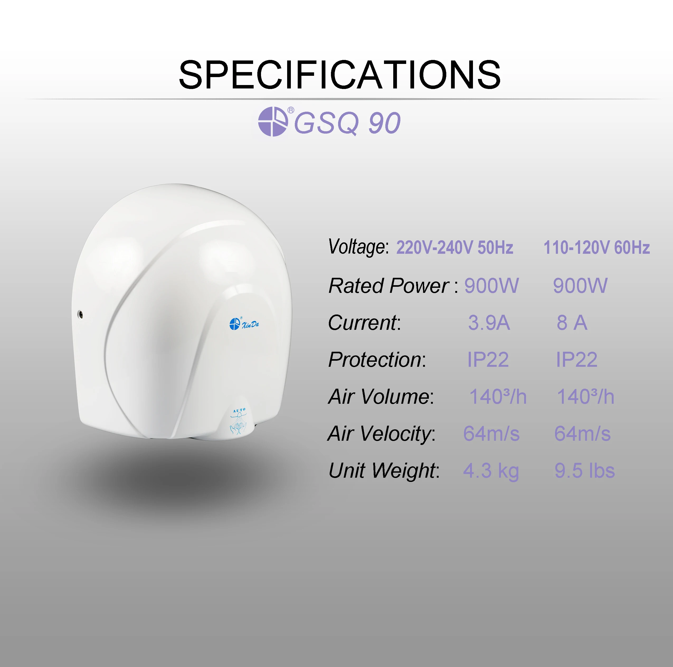 Белая сушилка для рук XinDa GSQ90 Прямая поставка с завода гарантия качества быстросохнущая из нержавеющей стали