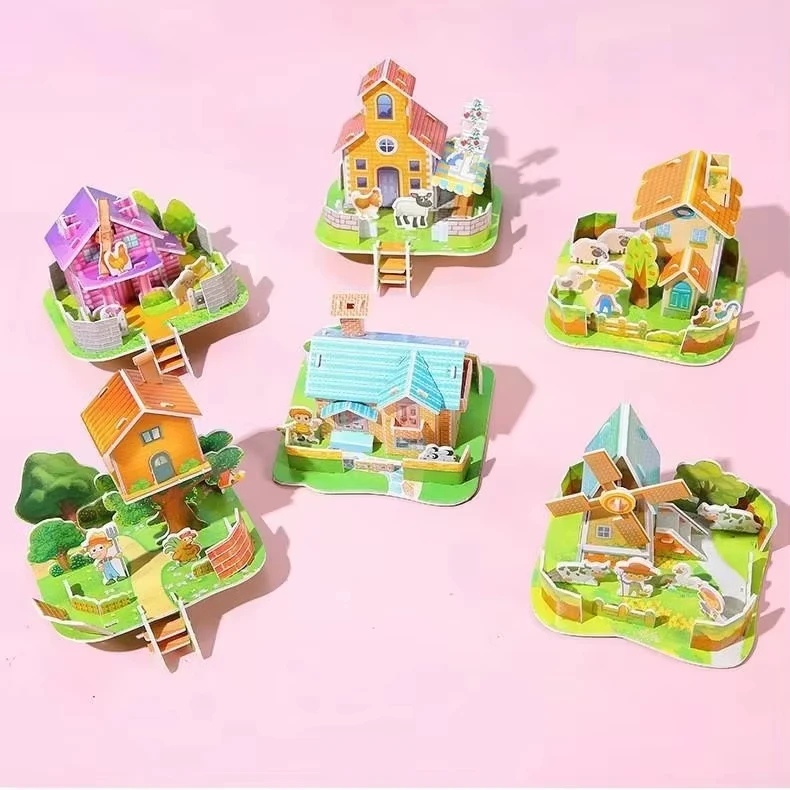 3D Village Paper Puzzle Set Fun DIY Farmhouse Models for Kids Creative Play and Family Activities