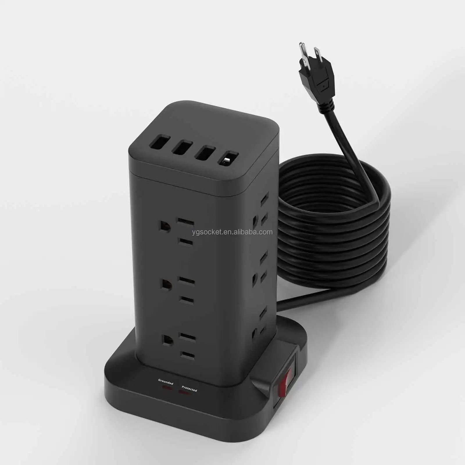 YG Surge Protector Travel Adapter Multi Port Charger Station Smart Tower Power Strip US Electric Extension Socket