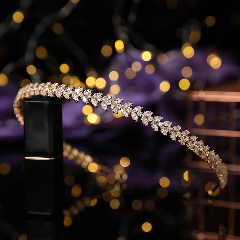 Bridal Hair Accessories Women Jewelry Wedding Headband Flower Rhinestone Tiara Cubic zirconia Crown Echsio BC6768