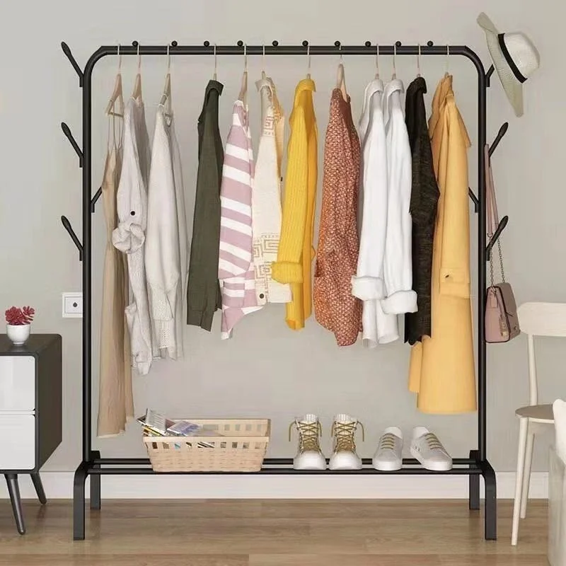 Windproof Floor Type Clothes Rack Clothes Drying Pole Balcony Bedroom  Simple Multifunctional Bilateral Branch Clothes Hange