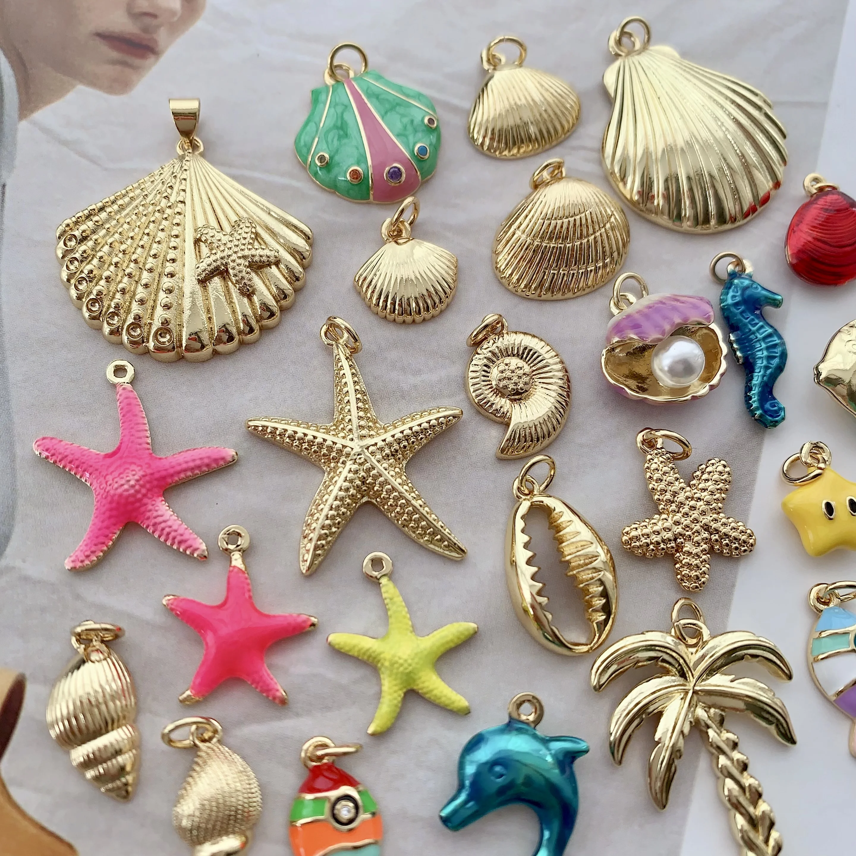 LS-L3685 HOT coconut tree charm men jewelry enamel dolphin charm accessories shell starfish turtle sea horse pendant