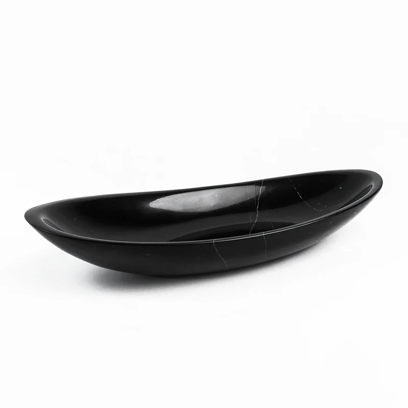 Future Stone Ship Shape Oval Natural Black Marquina Marble Serving Tray Fruit Tray For Home Decor Dining Table