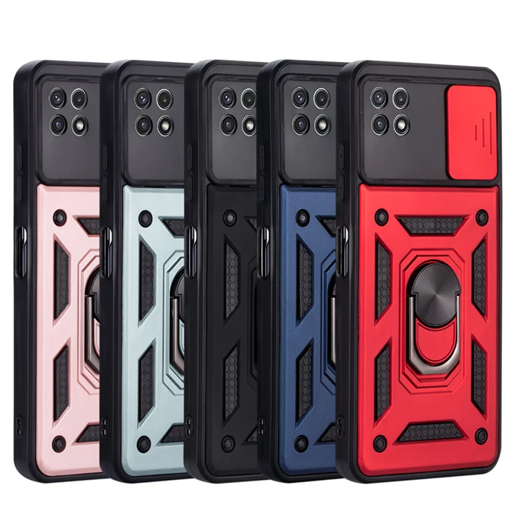 For Redmi note 10 4G 3 in 1 Push Window 360 Degree Finger Ring Bracket Phone Case for poco M3 mobile cover