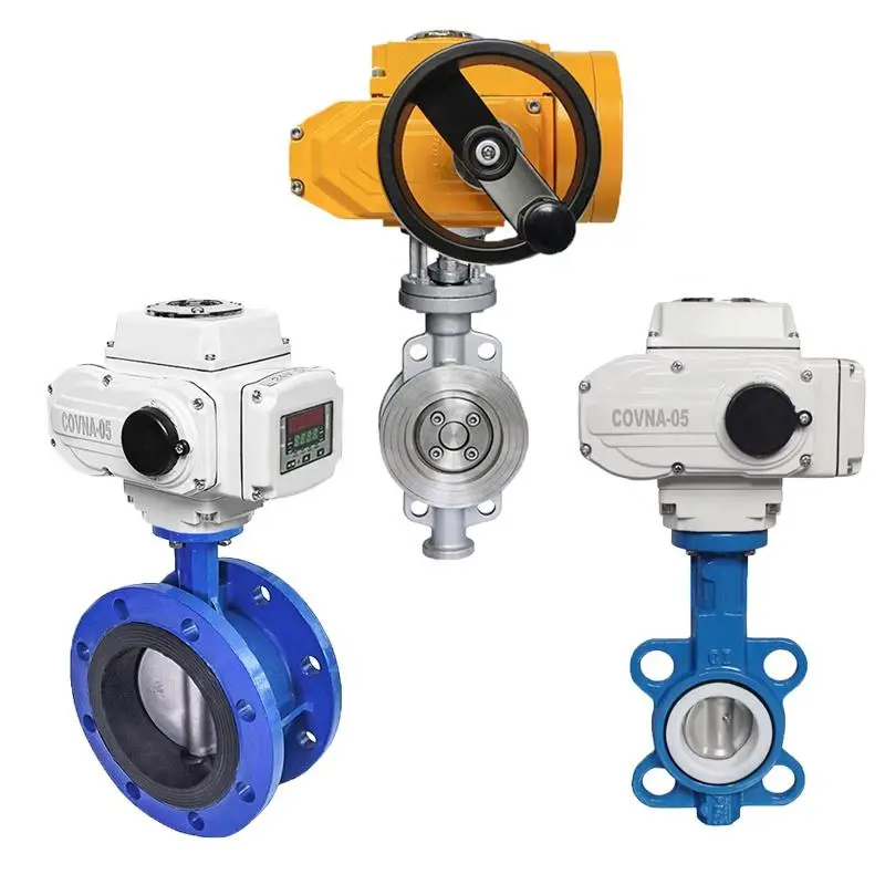 COVNA 6 Inch DN150 CF8M Stainless Steel Wafer Type Double Flange Electric Actuator EPDM Seat Motorized Butterfly Valve