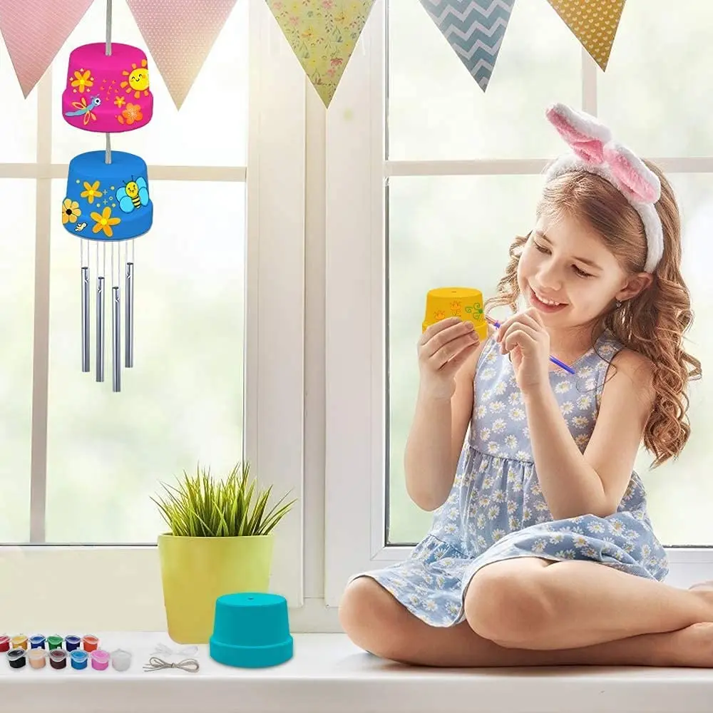 Wooden wind chime kit Arts & Crafts Kits Toys DIY Construct & Paint terracotta flower pot wind chimes Wooden Craft Sets