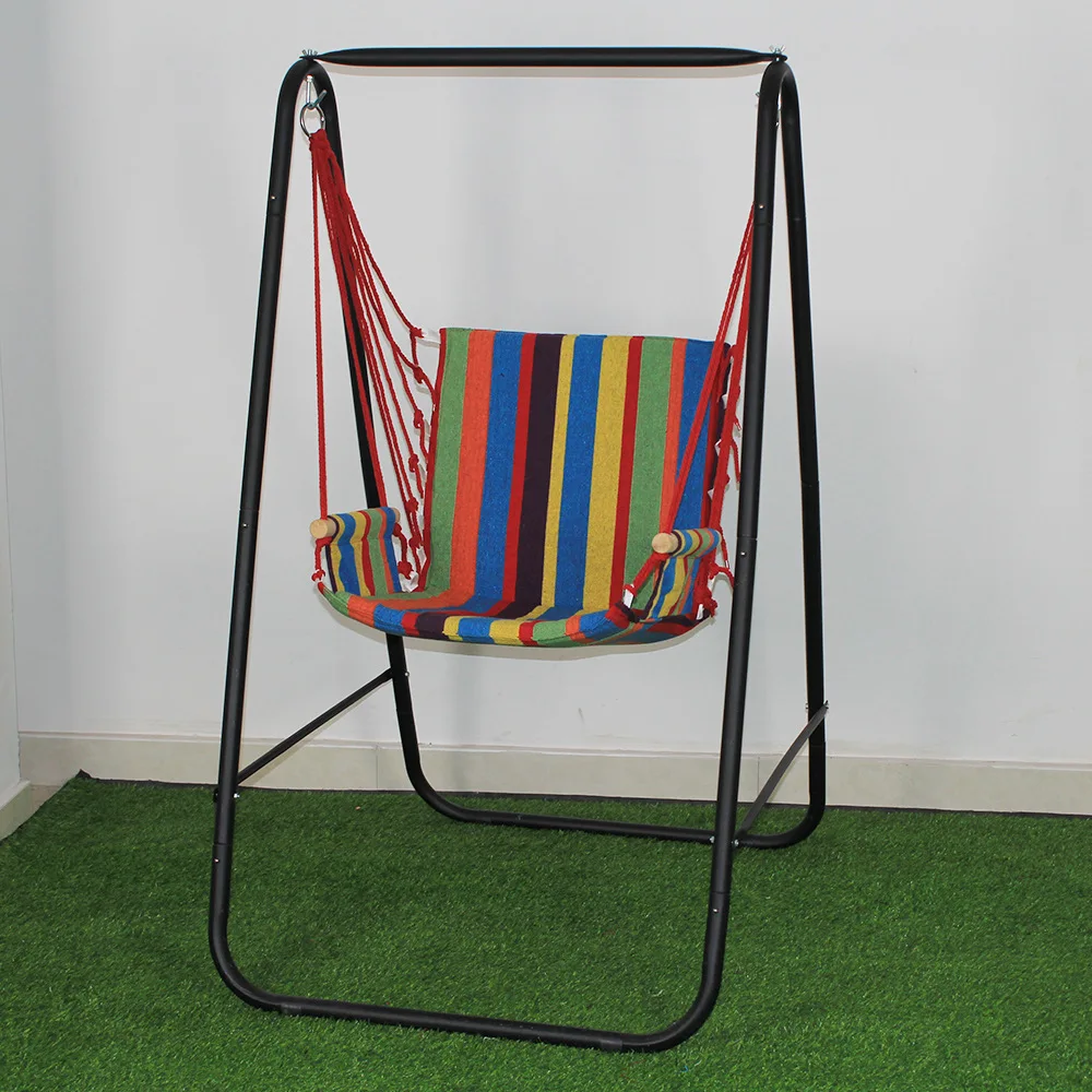 Outdoor And Indoor Folding Hanging Stripes Hammock Swing Chair With Stand Rope Camping In Garden Patio Bedroom Gazebo