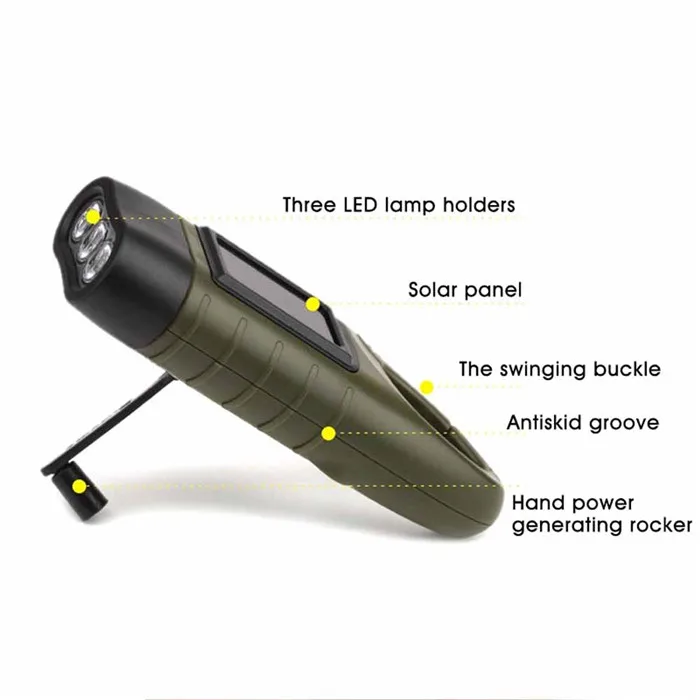 Hand Crank Solar powered Flashlight Outdoor Rechargeable Dynamo flashlight Survival torch lamp
