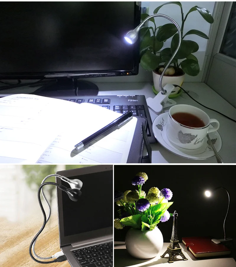 USB Power Flexible Reading LED Light Clip-on Beside Reading Lamp Bed Desk Study Room Bedroom Travel USB Table Book Lights