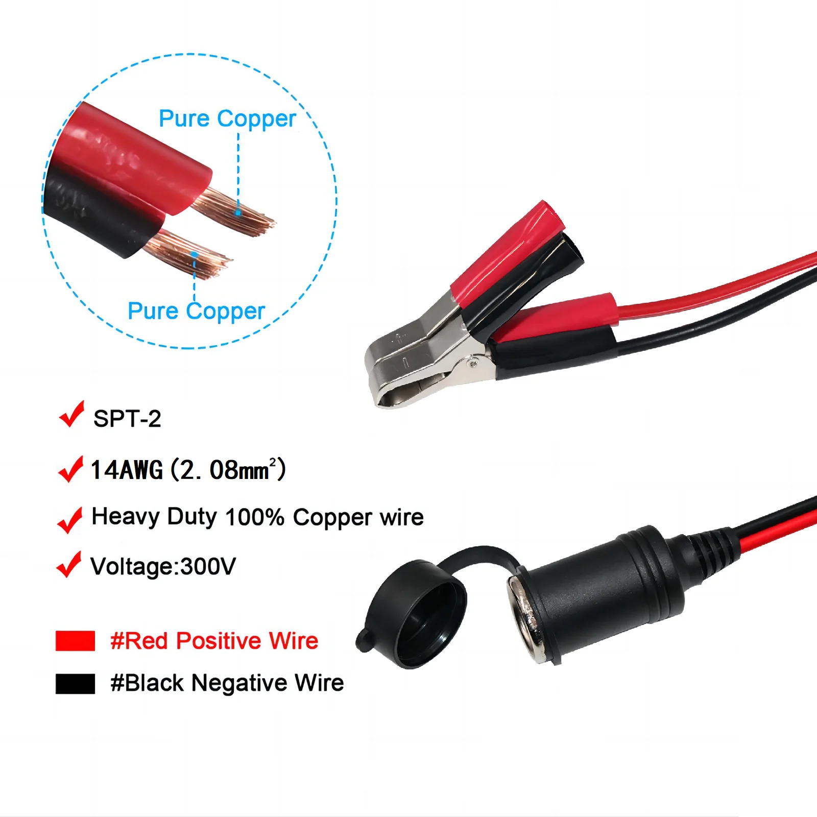 4FT Battery Adapter To Car Female Cigarette Lighter From 12v Socket Clips Cigar Clamp Alligator Clips Extension Clips