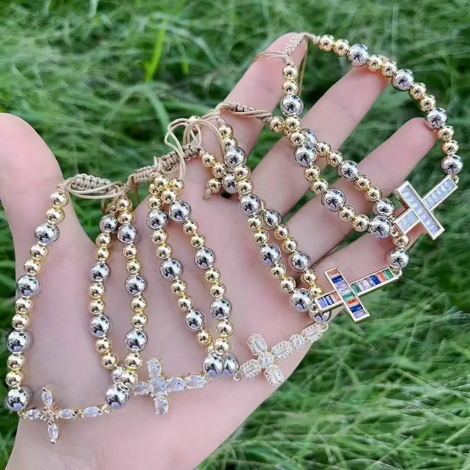 Женский медный браслет с фианитами
