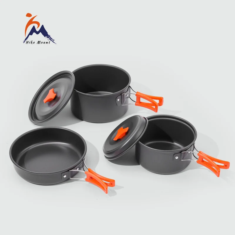 3-piece cookware set 2-3 person camping cooking outdoor portable aluminum travel tableware set