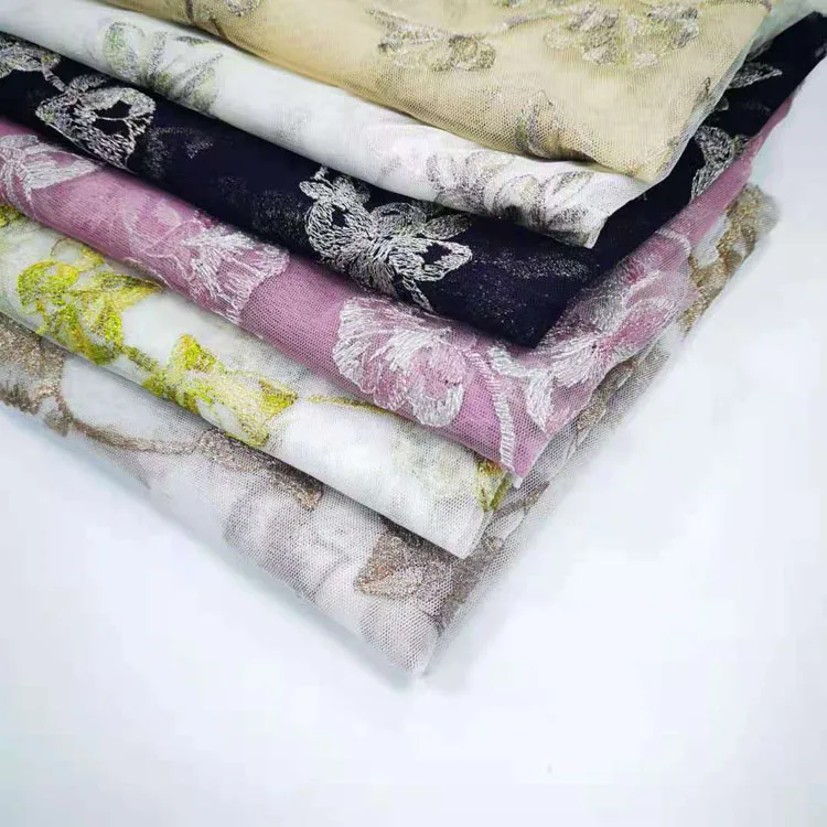 
 Полиэфирная Металлическая Вышивка, французская Тюлевая Кружевная Сетка, многоцветная ткань с вышивкой из люрекса для женской одежды  